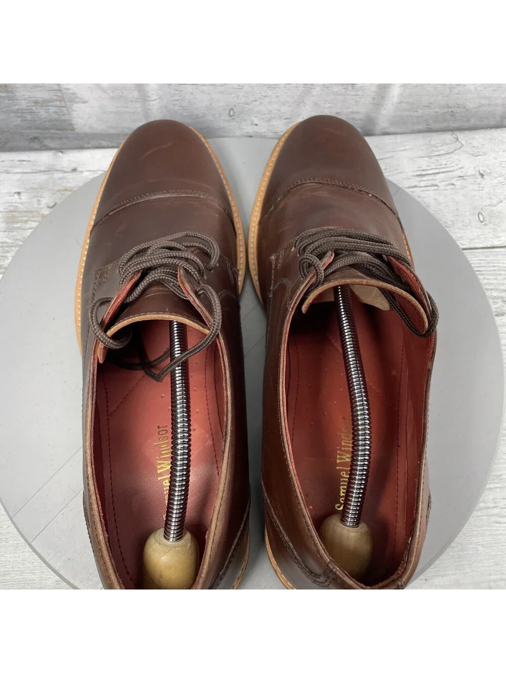 Samuel Windsor Mens Size 10.5 Brown Leather Oxford Cap Toe Dress Shoes P145112